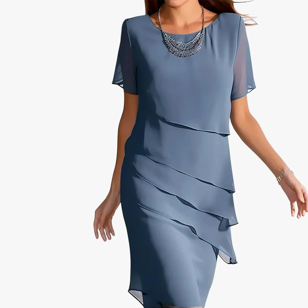 Dame Elegant Midi Kjole til Bryllup med Flæser