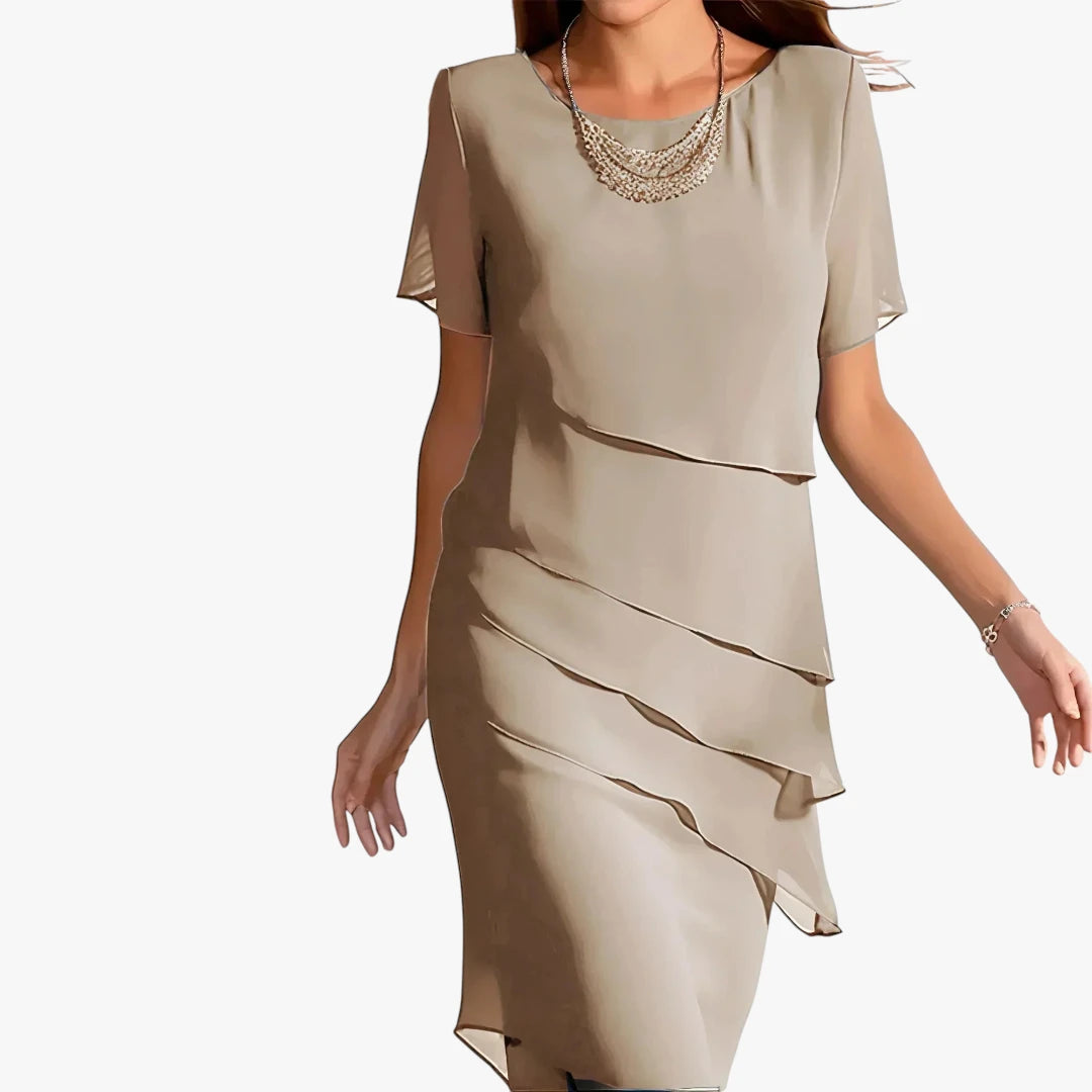 Dame Elegant Midi Kjole til Bryllup med Flæser