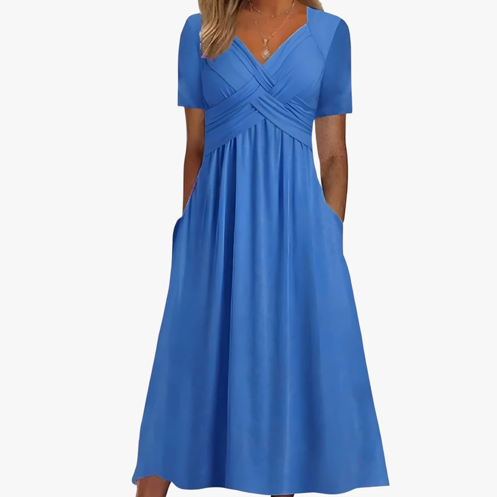 Dame Elegant Midi Kjole til Bryllup med Lommer