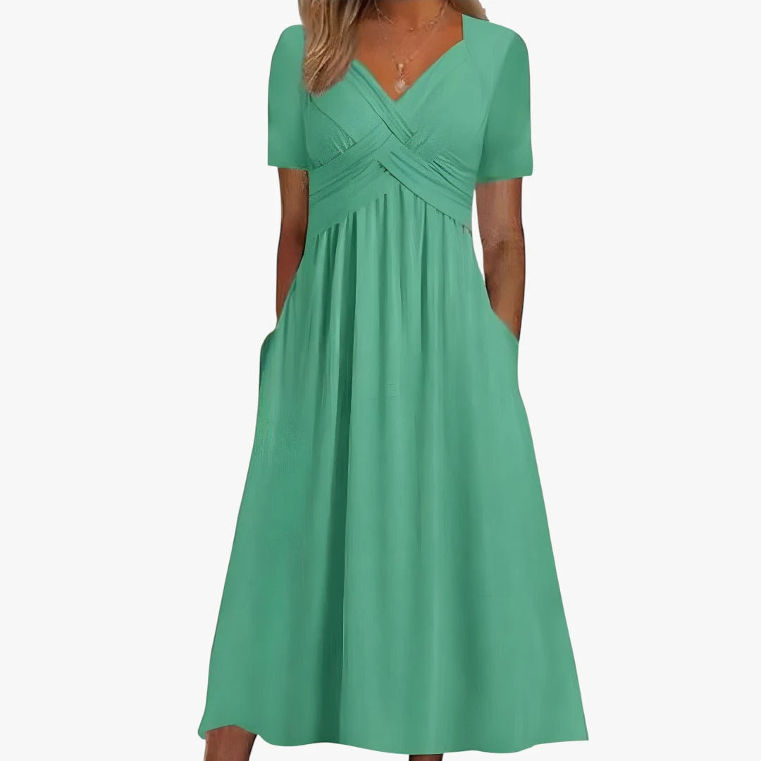Dame Elegant Midi Kjole til Bryllup med Lommer