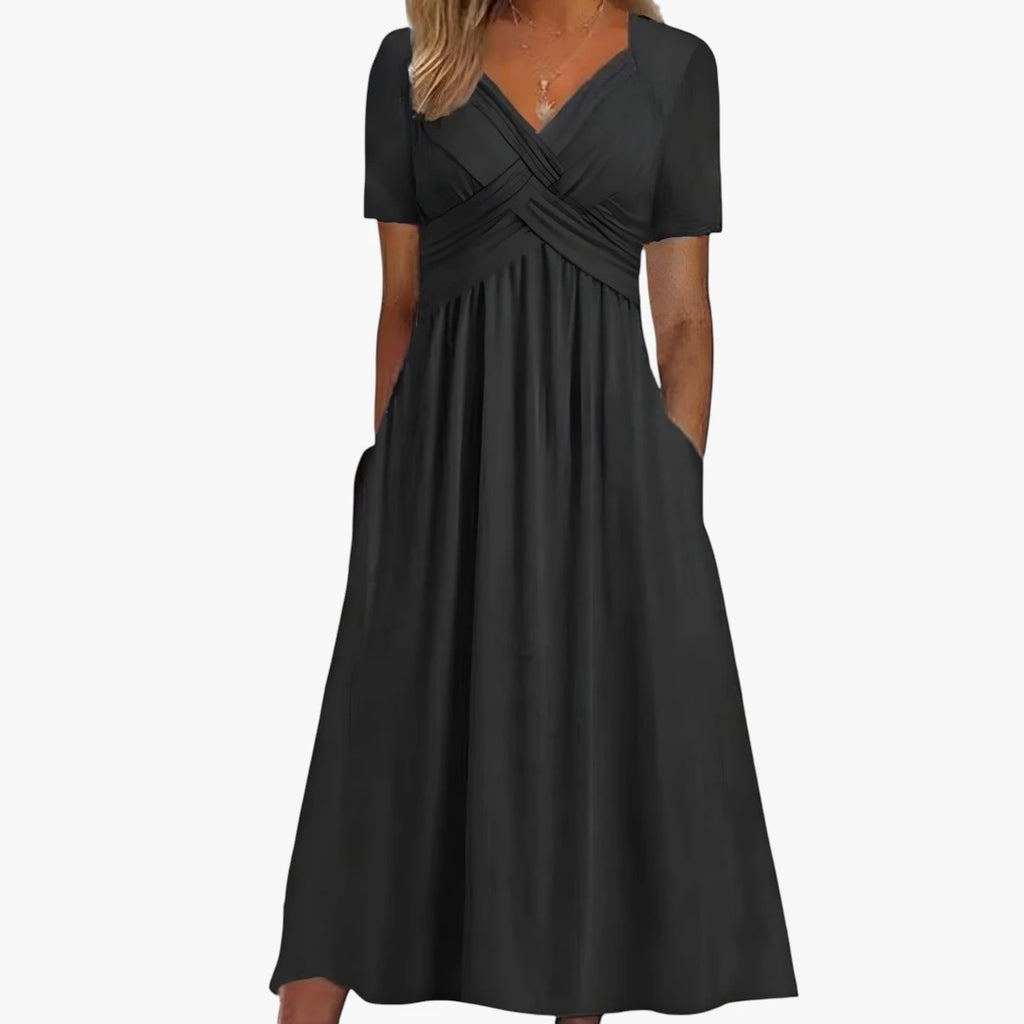 Dame Elegant Midi Kjole til Bryllup med Lommer