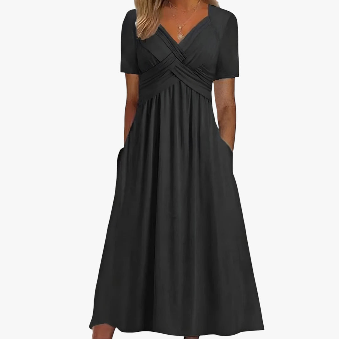 Dame Elegant Midi Kjole til Bryllup med Lommer