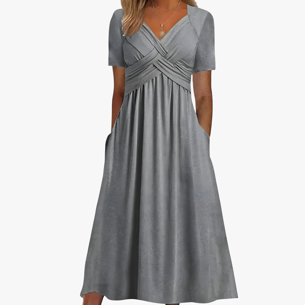 Dame Elegant Midi Kjole til Bryllup med Lommer