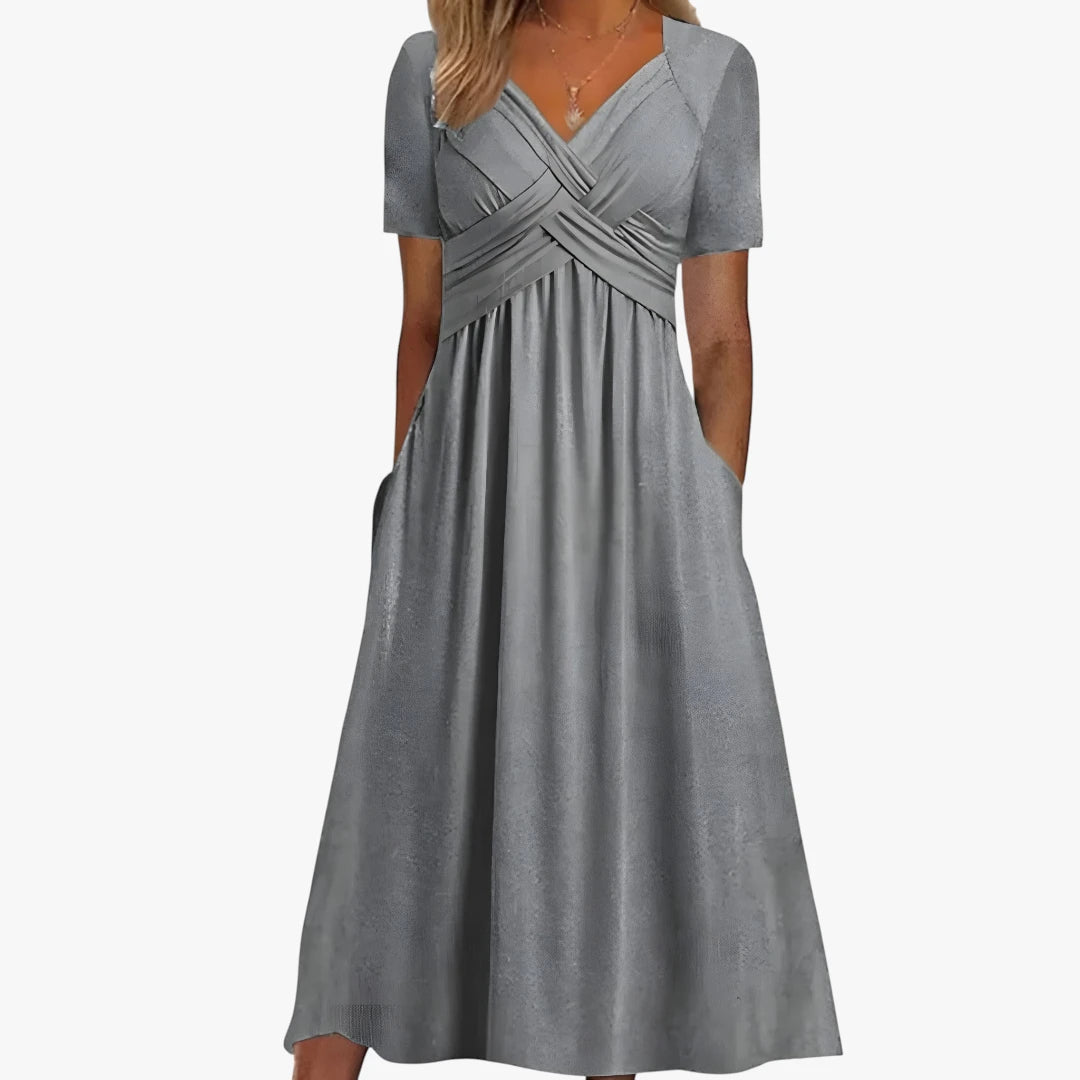 Dame Elegant Midi Kjole til Bryllup med Lommer