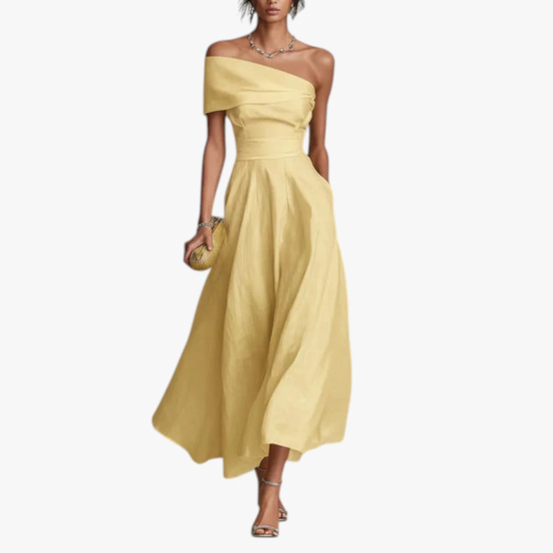 Dame Elegant Midi Kjole til Bryllup med Off Shoulder