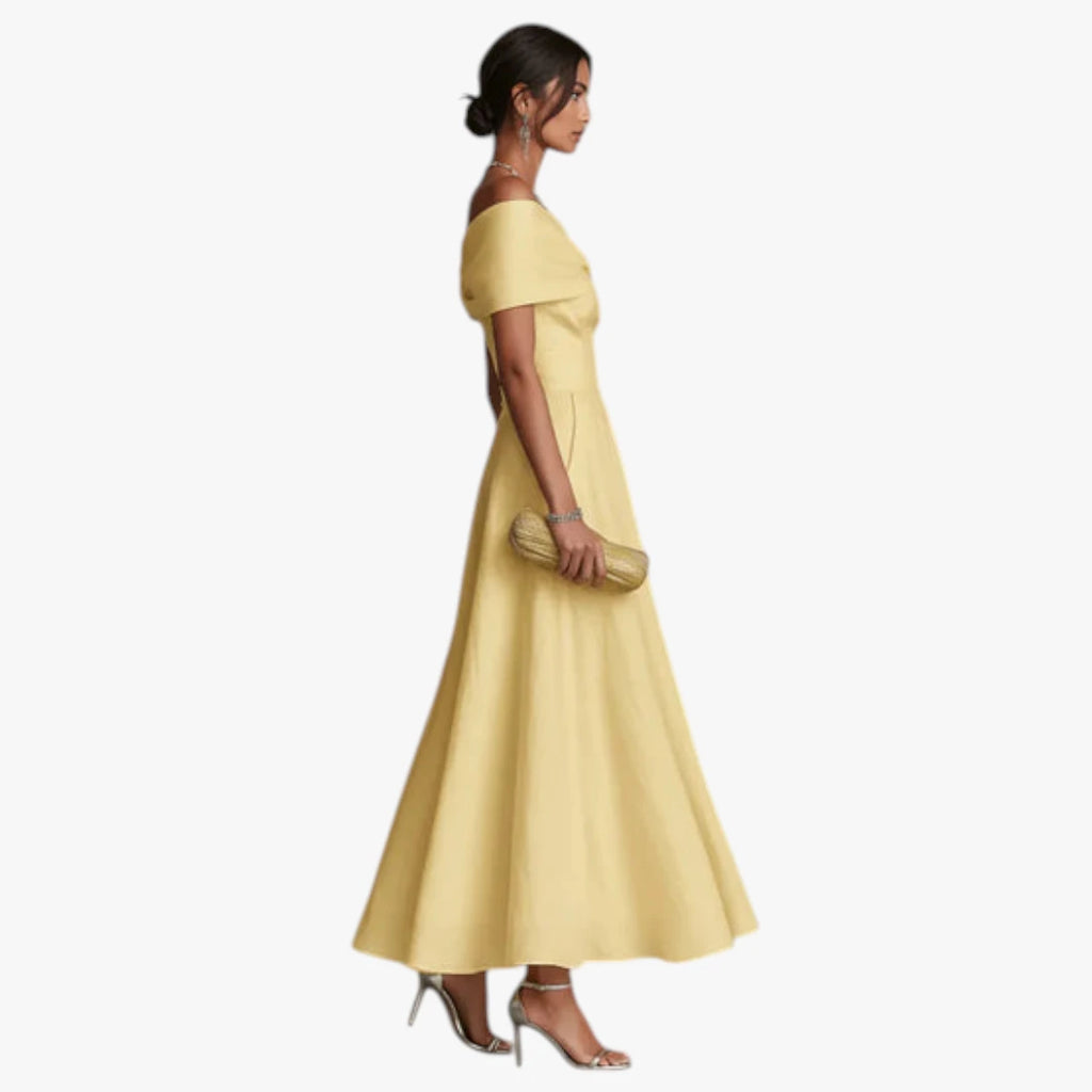 Dame Elegant Midi Kjole til Bryllup med Off Shoulder