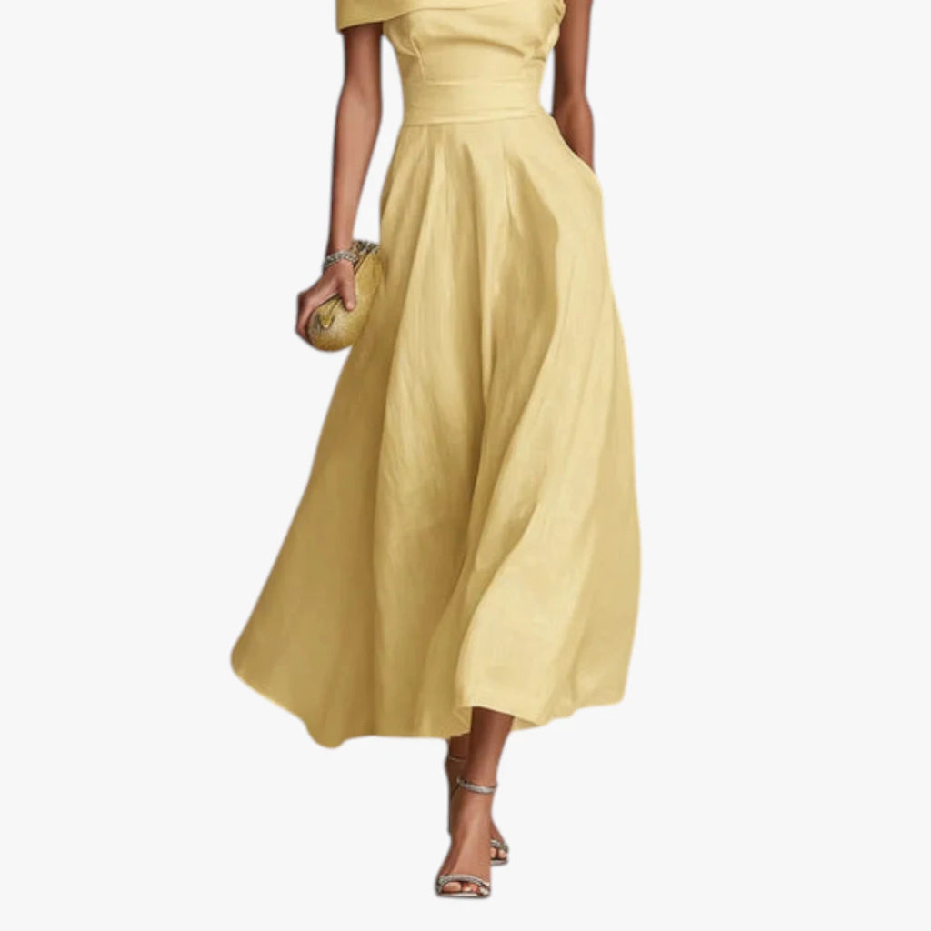 Dame Elegant Midi Kjole til Bryllup med Off Shoulder