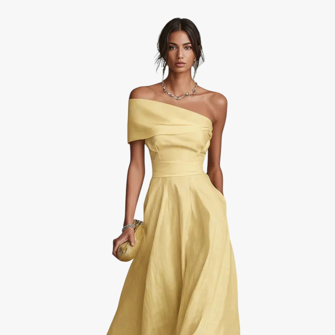 Dame Elegant Midi Kjole til Bryllup med Off Shoulder