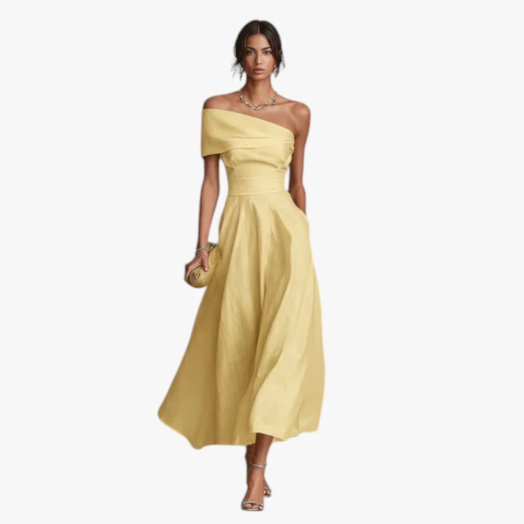 Dame Elegant Midi Kjole til Bryllup med Off Shoulder