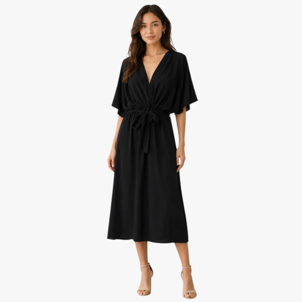 Dame Elegant Midi Sommerkjole med Bindebånd