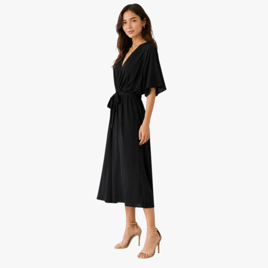 Dame Elegant Midi Sommerkjole med Bindebånd