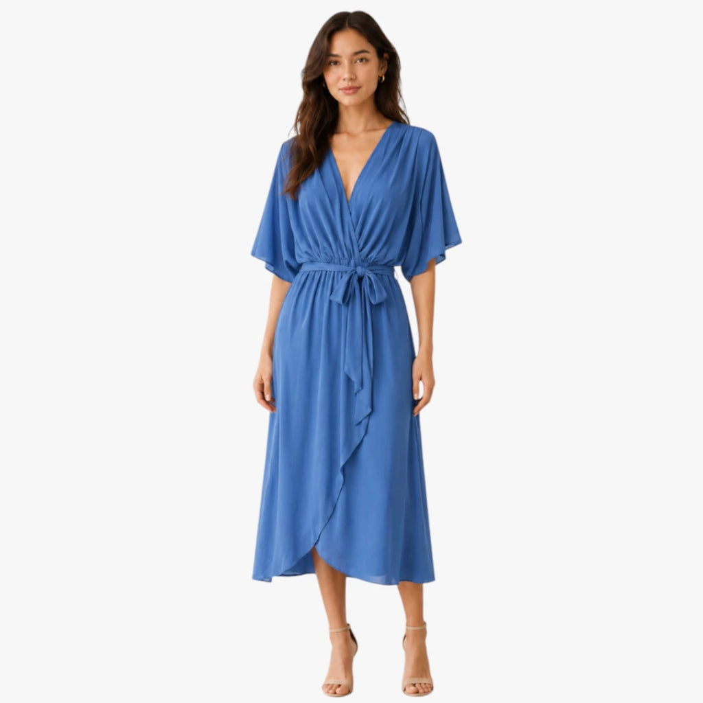 Dame Elegant Midi Sommerkjole med Bindebånd