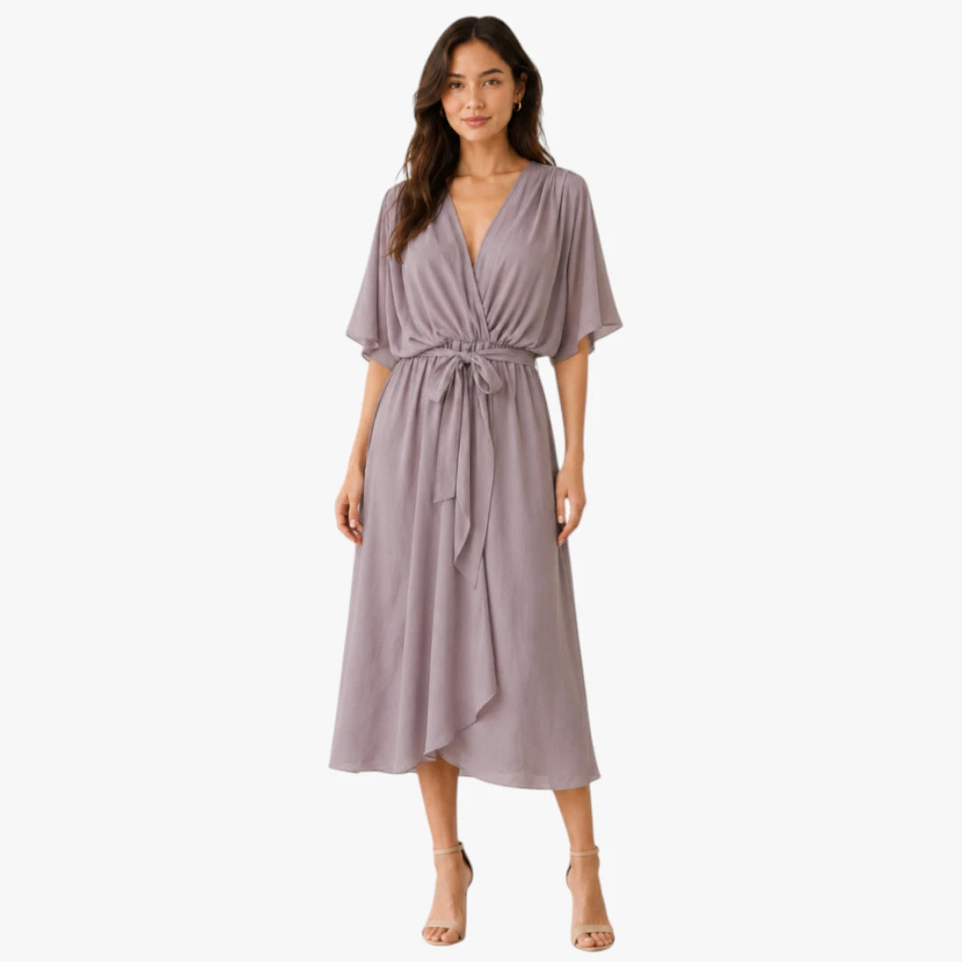 Dame Elegant Midi Sommerkjole med Bindebånd