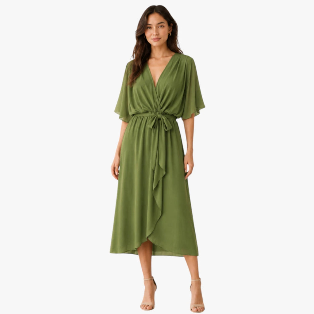 Dame Elegant Midi Sommerkjole med Bindebånd