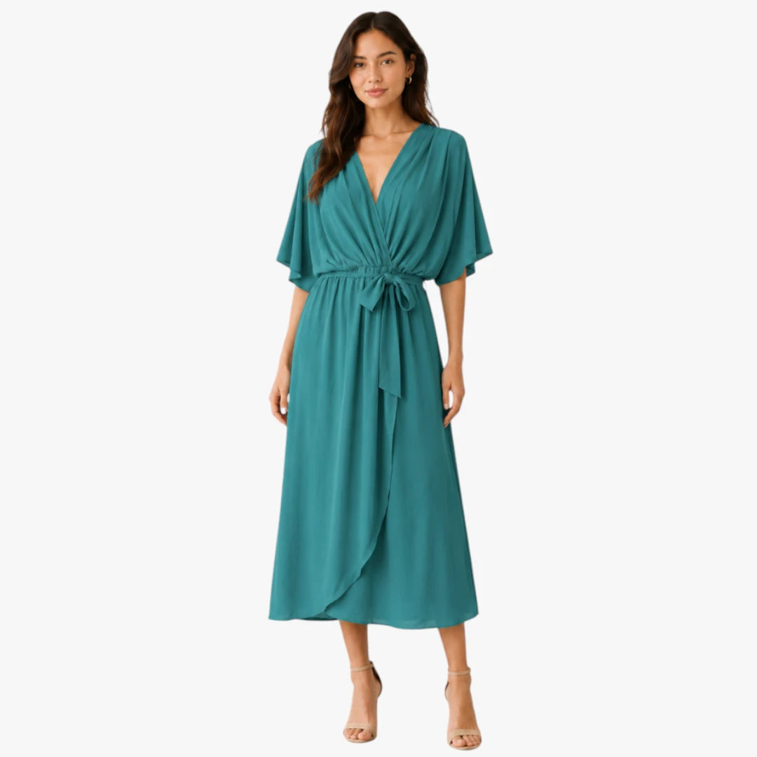 Dame Elegant Midi Sommerkjole med Bindebånd