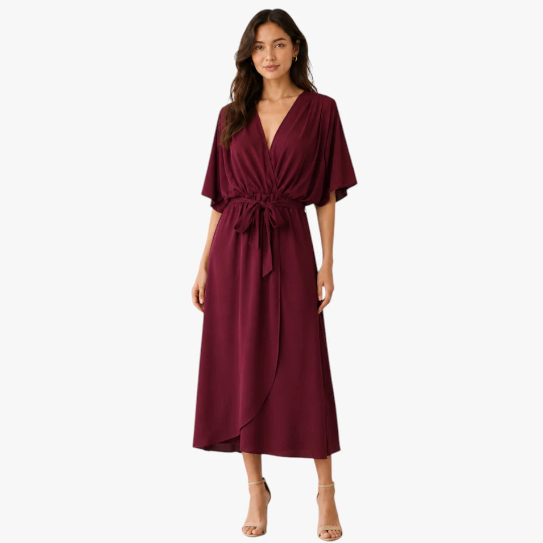 Dame Elegant Midi Sommerkjole med Bindebånd