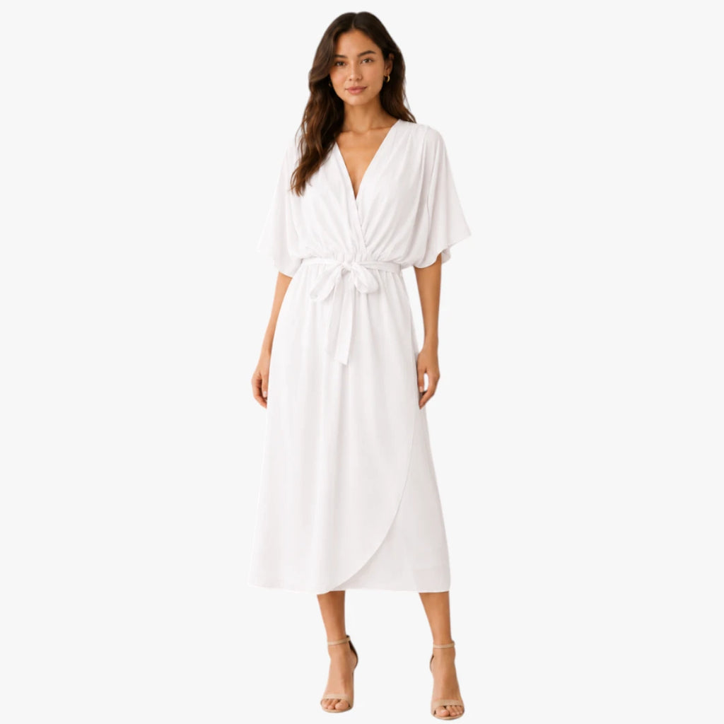 Dame Elegant Midi Sommerkjole med Bindebånd