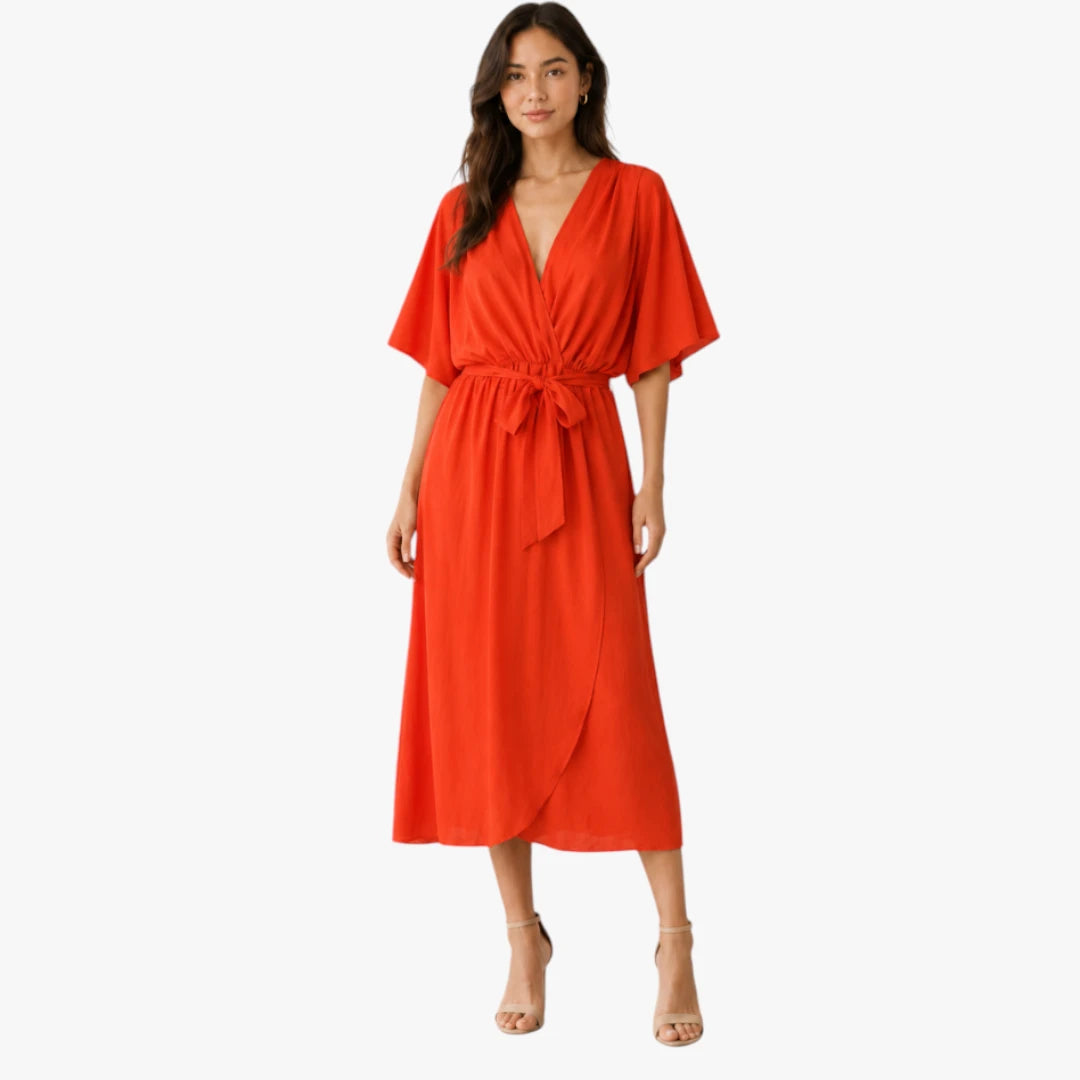 Dame Elegant Midi Sommerkjole med Bindebånd
