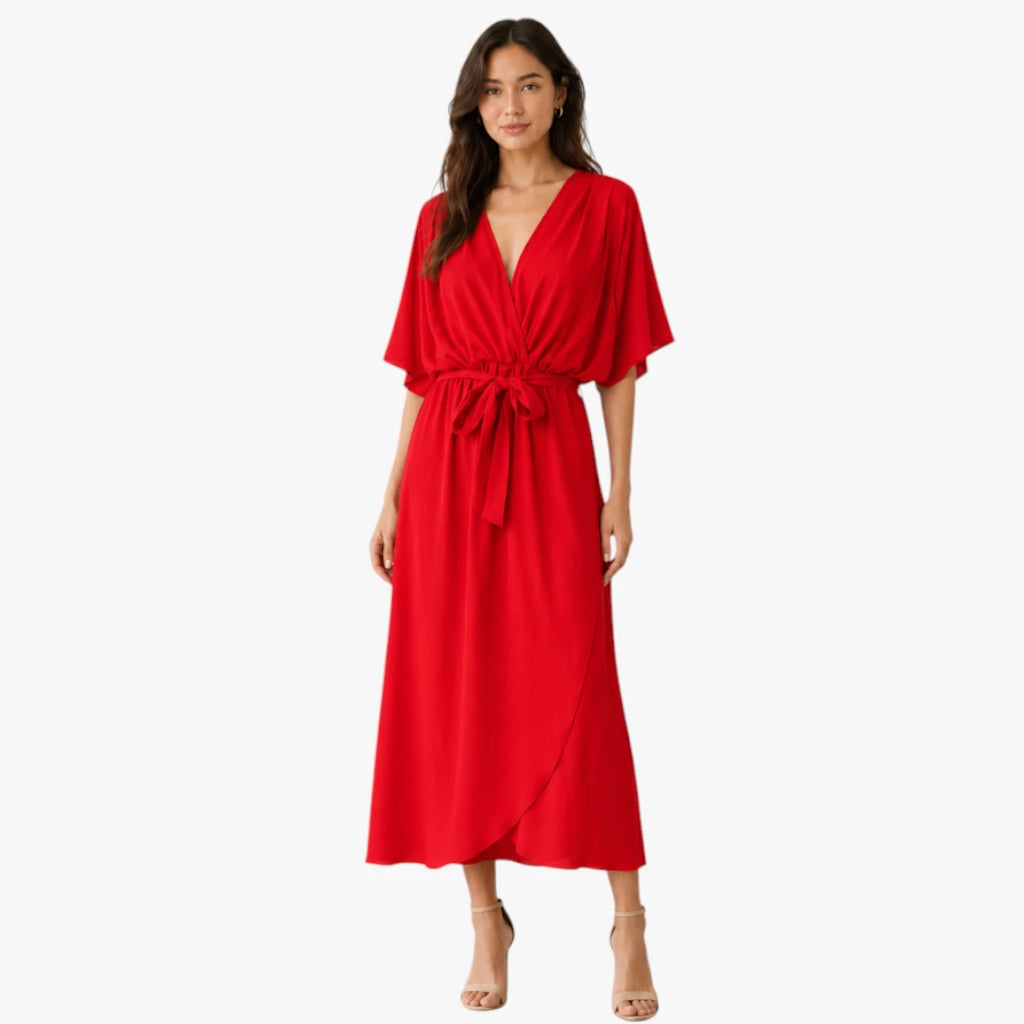 Dame Elegant Midi Sommerkjole med Bindebånd