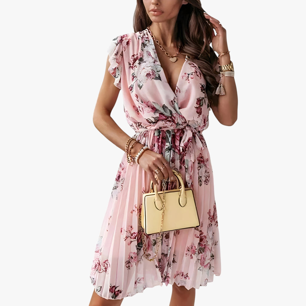 Dame Elegant Midi Sommerkjole med Flæser Ærmer 