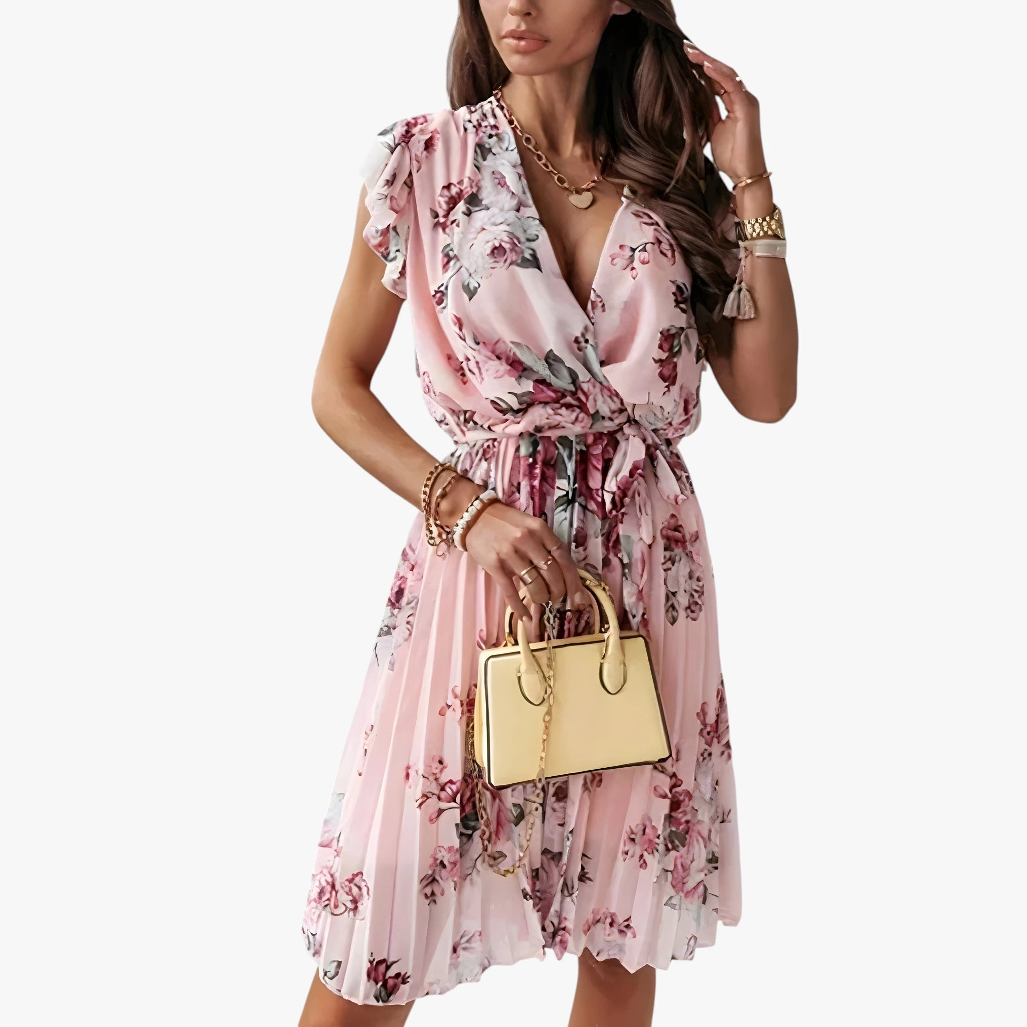 Dame Elegant Midi Sommerkjole med Flæser Ærmer 