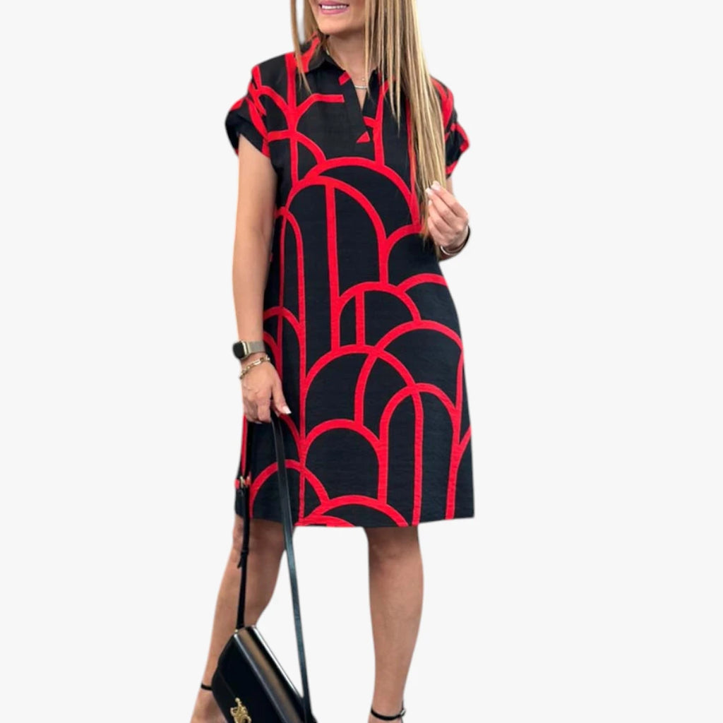 Dame Elegant Midi Sommerkjole med Grafisk Mønster