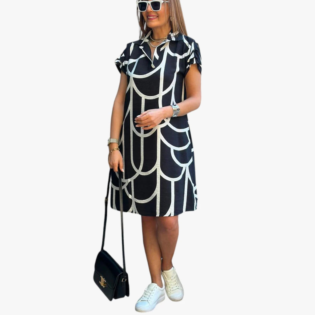 Dame Elegant Midi Sommerkjole med Grafisk Mønster