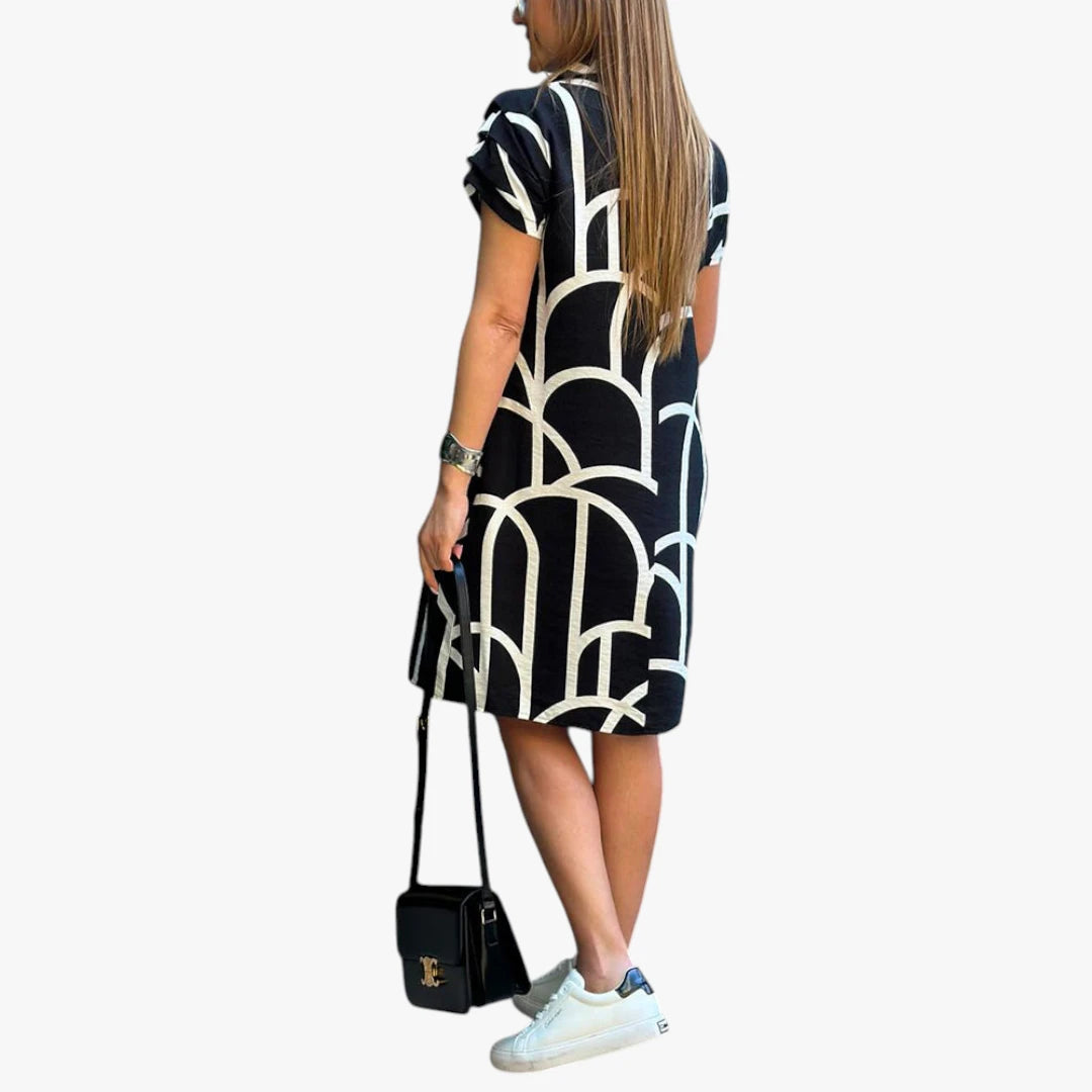 Dame Elegant Midi Sommerkjole med Grafisk Mønster