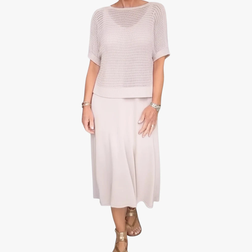 Dame Elegant Midi Sommerkjole med Hæklet Cover