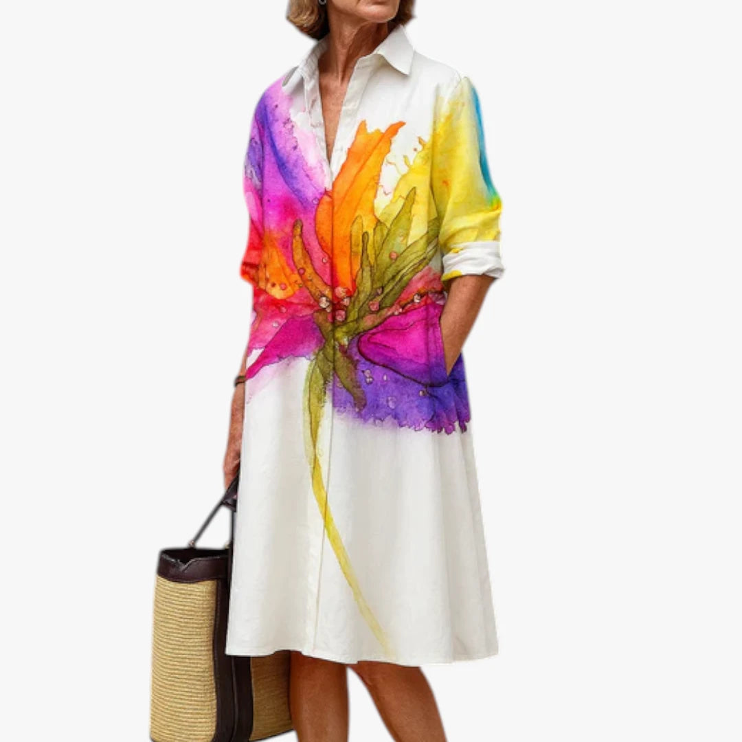 Dame Elegant Midi Sommerkjole med Knapper