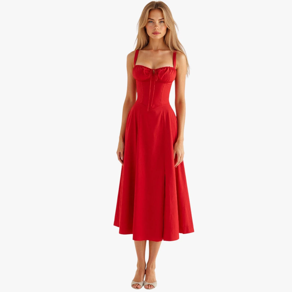 Dame Elegant Midi Sommerkjole med Korset og Slids