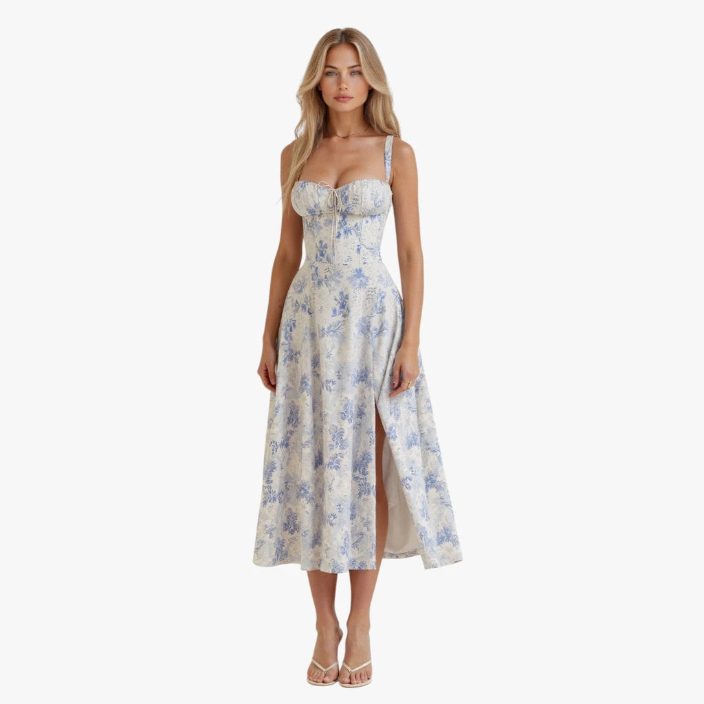 Dame Elegant Midi Sommerkjole med Korset og Slids