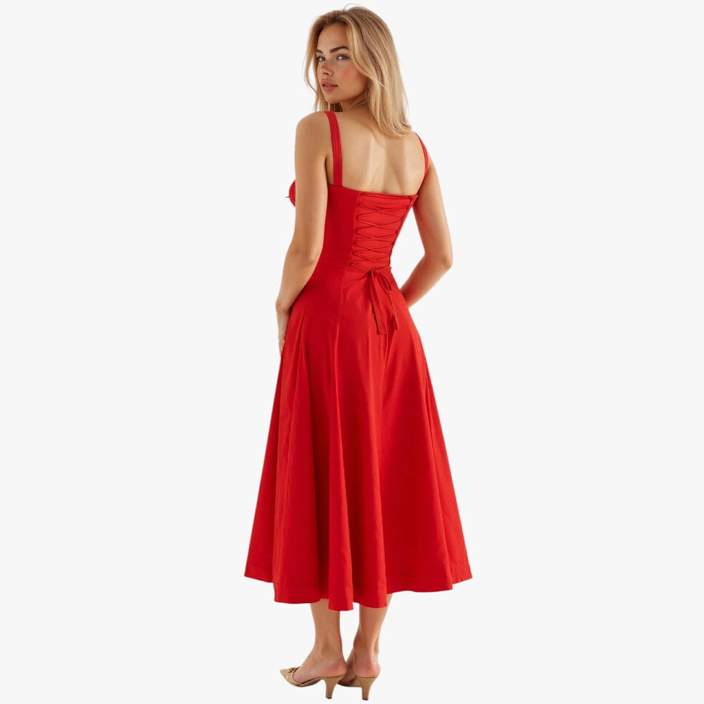Dame Elegant Midi Sommerkjole med Korset og Slids