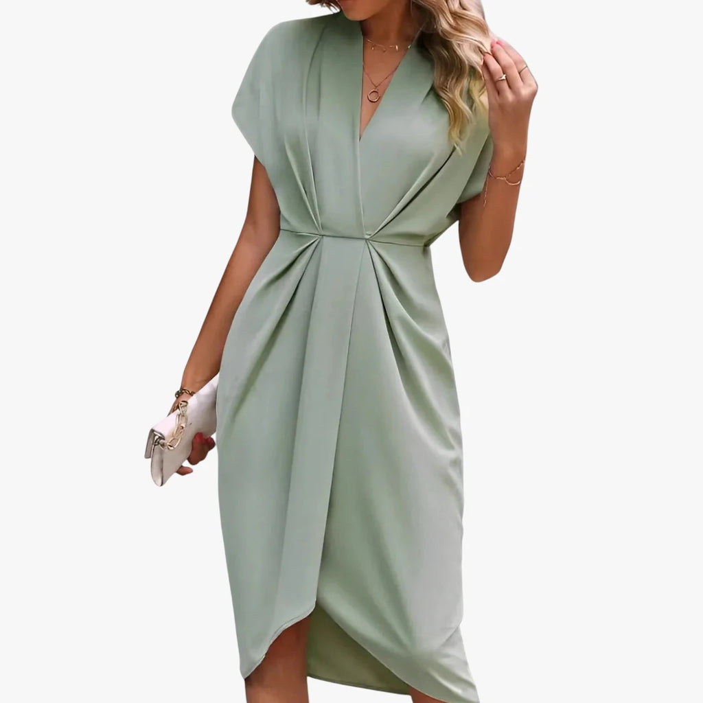 Dame Elegant Midi Sommerkjole med Kort Ærmer