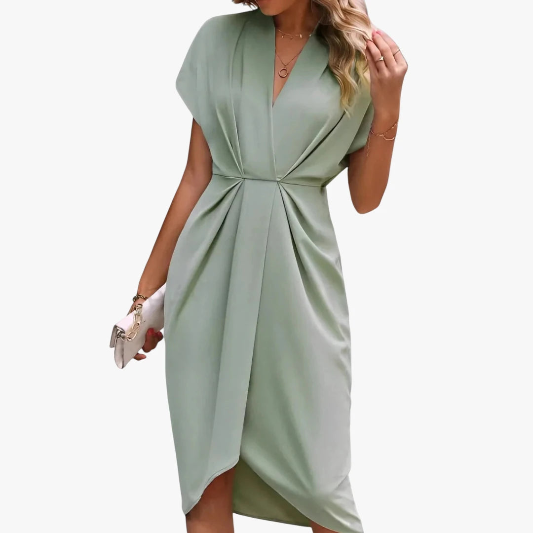 Dame Elegant Midi Sommerkjole med Kort Ærmer