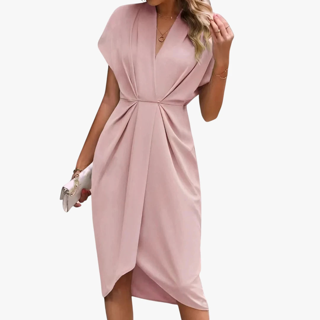 Dame Elegant Midi Sommerkjole med Kort Ærmer