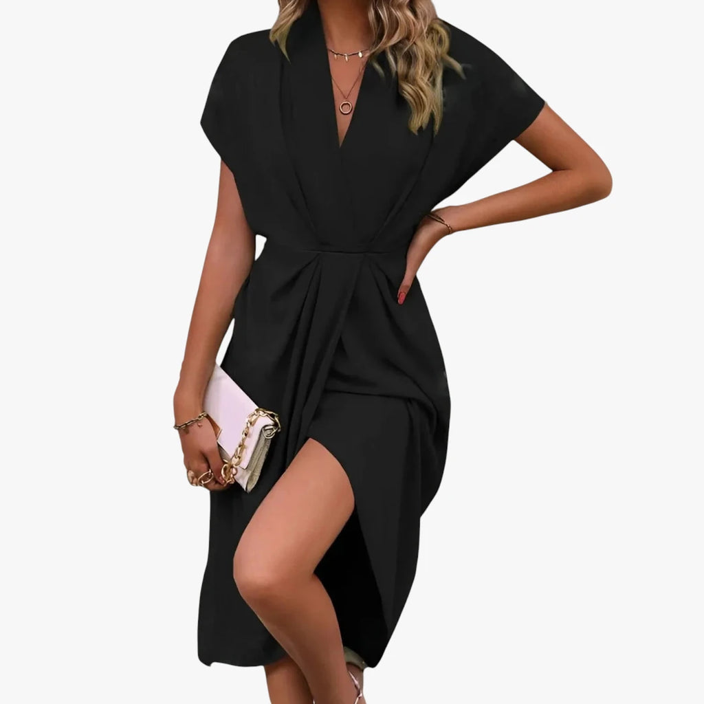 Dame Elegant Midi Sommerkjole med Kort Ærmer