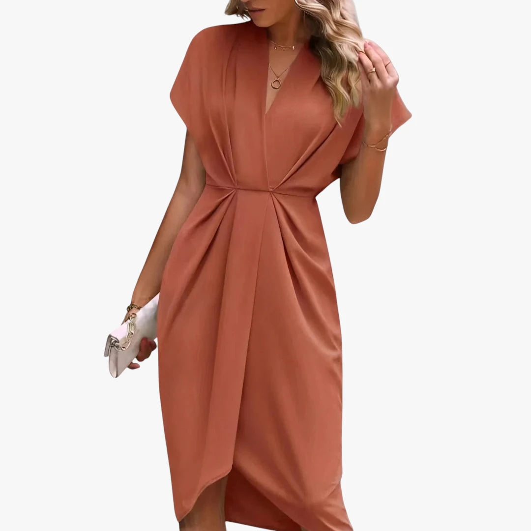 Dame Elegant Midi Sommerkjole med Kort Ærmer
