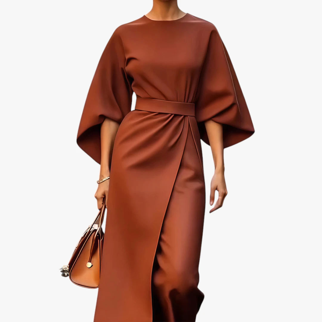 Dame Elegant Midi Sommerkjole med Lange Ærmer