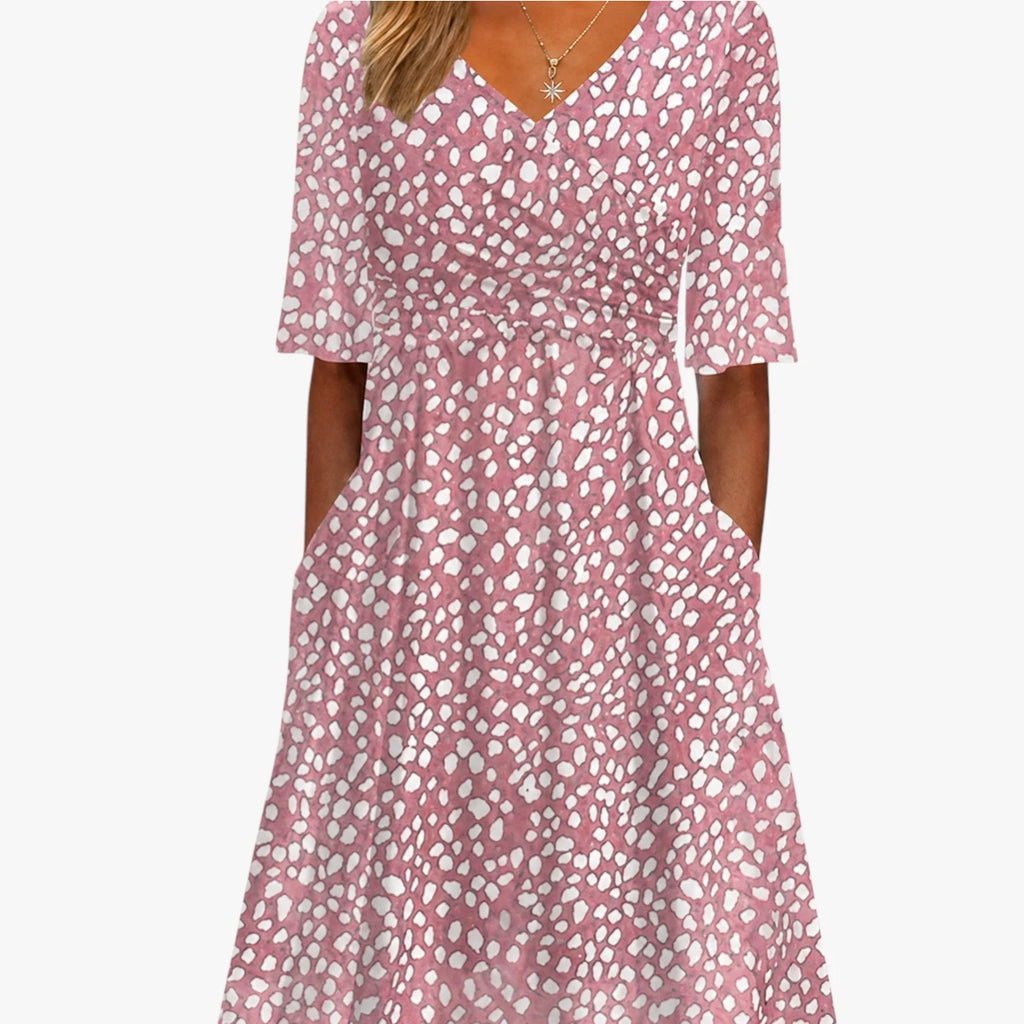 Dame Elegant Midi Sommerkjole med Prikket Mønster