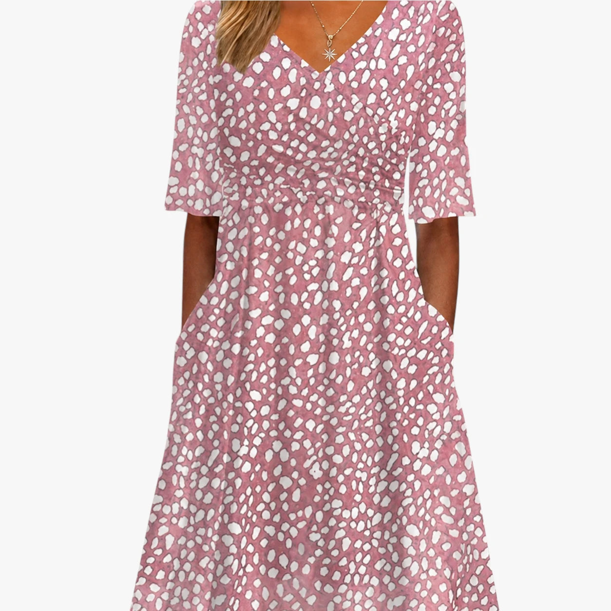 Dame Elegant Midi Sommerkjole med Prikket Mønster