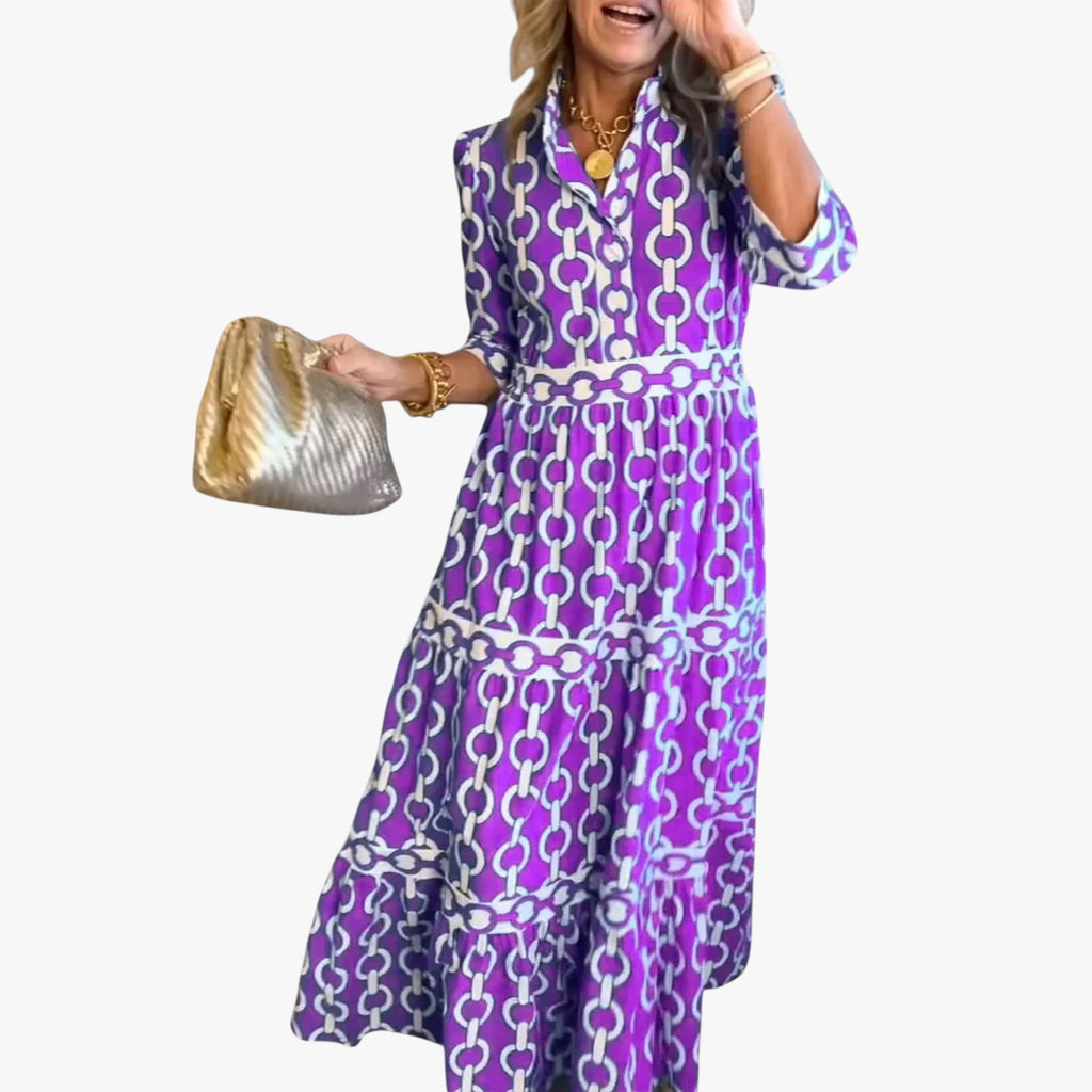 Dame Elegant Midi Sommerkjole med Stribet Mønster
