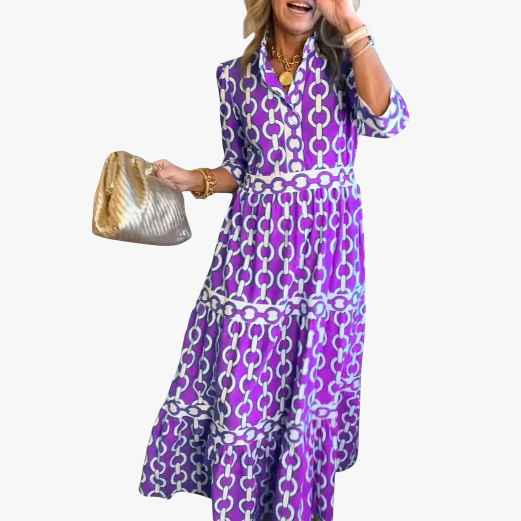 Dame Elegant Midi Sommerkjole med Stribet Mønster
