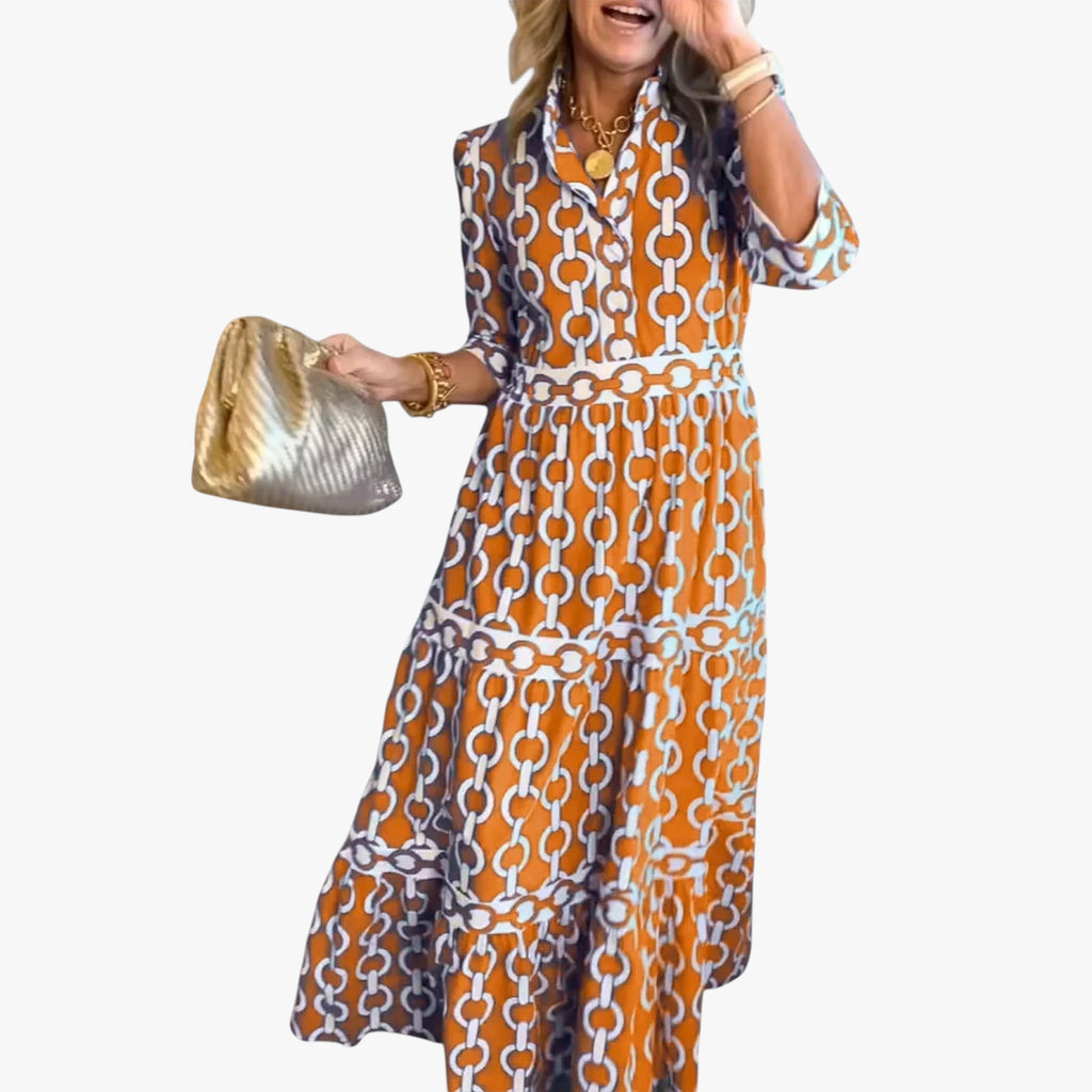Dame Elegant Midi Sommerkjole med Stribet Mønster