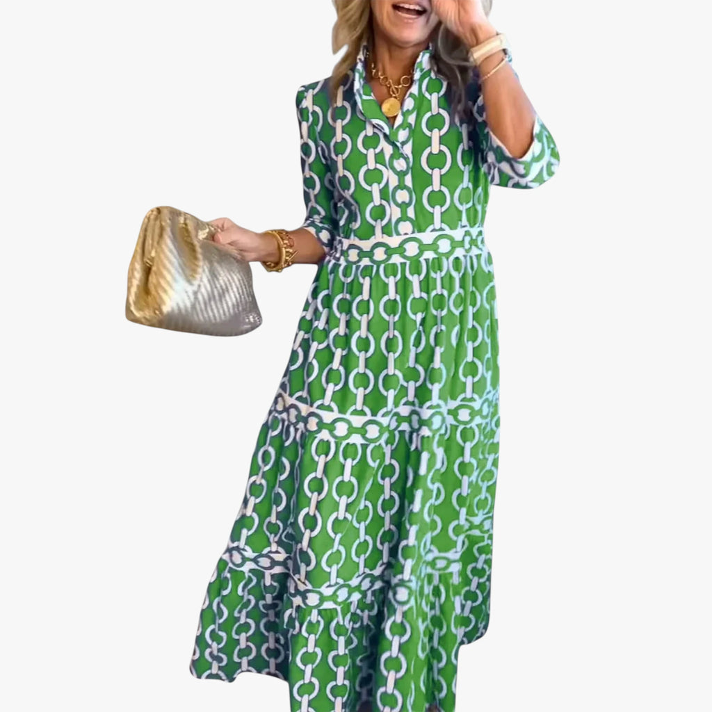 Dame Elegant Midi Sommerkjole med Stribet Mønster
