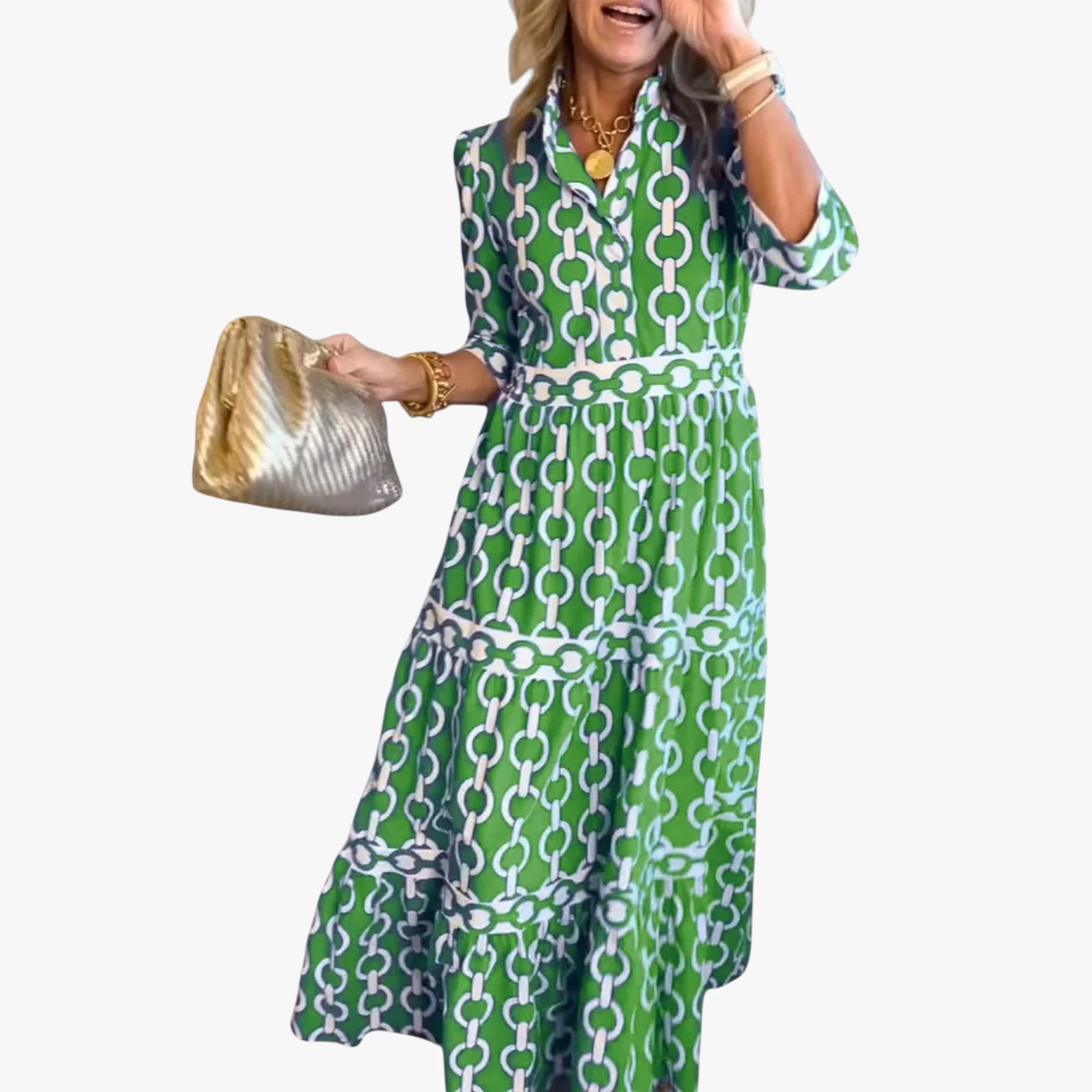 Dame Elegant Midi Sommerkjole med Stribet Mønster