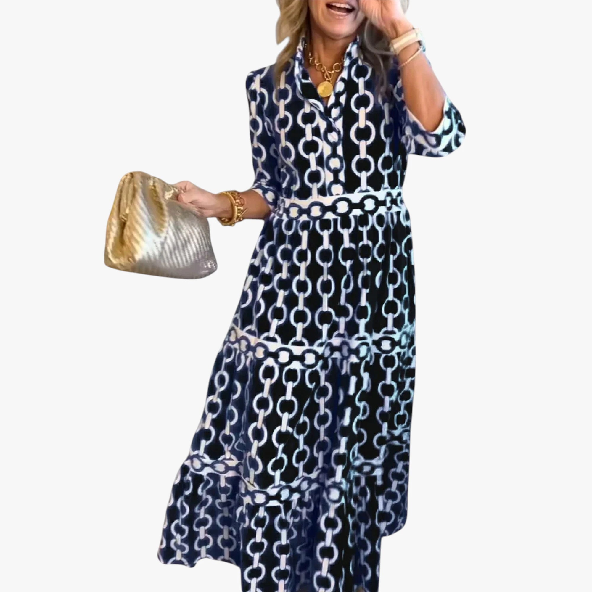 Dame Elegant Midi Sommerkjole med Stribet Mønster