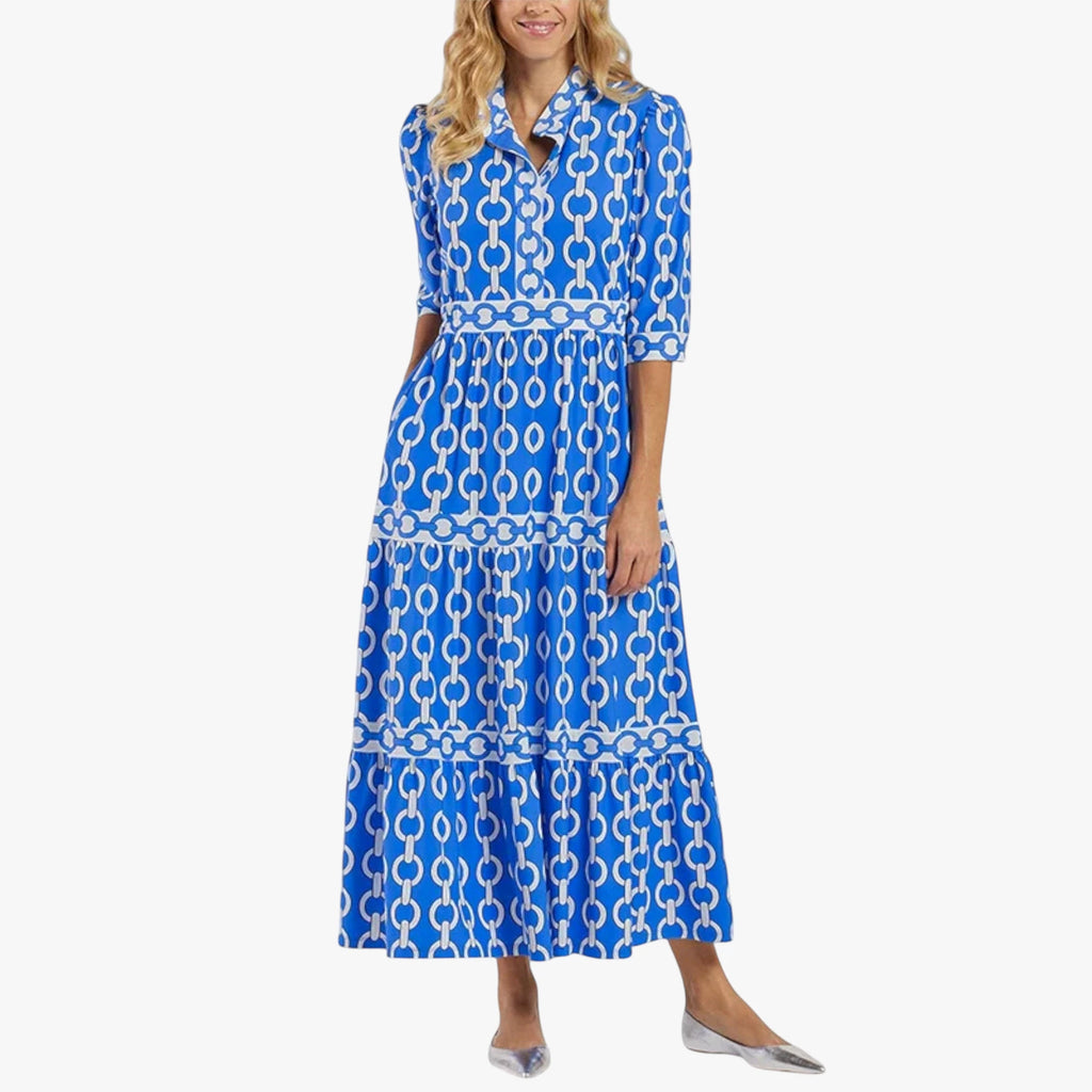 Dame Elegant Midi Sommerkjole med Stribet Mønster