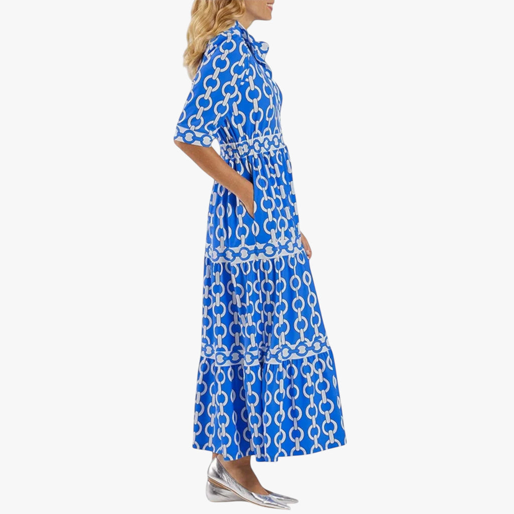 Dame Elegant Midi Sommerkjole med Stribet Mønster
