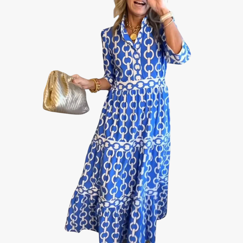 Dame Elegant Midi Sommerkjole med Stribet Mønster